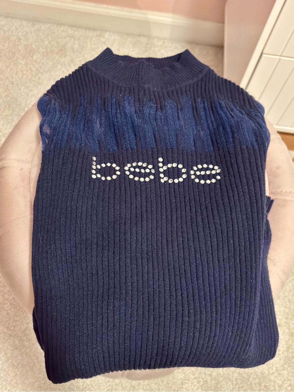 Bebe Y2K Rhinestone Ribbed Sweater Large - Picture 6 of 7